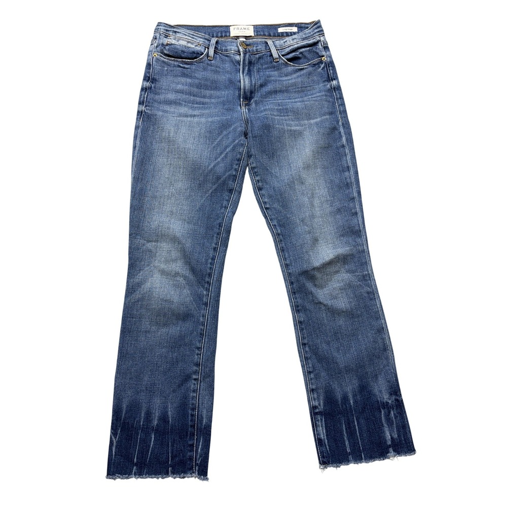 FRAME Jeans Womens 27x25.5 Blue Le High Straight High Rise Raw Hem Stretch Denim